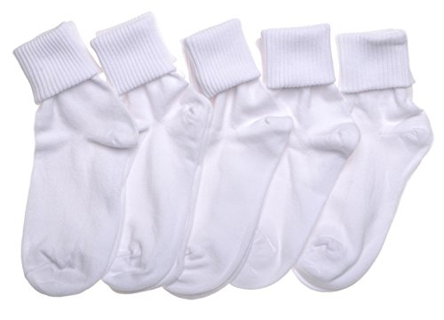 WB Socks Girls White Roll Top Ankle socks 5 pairs per pack