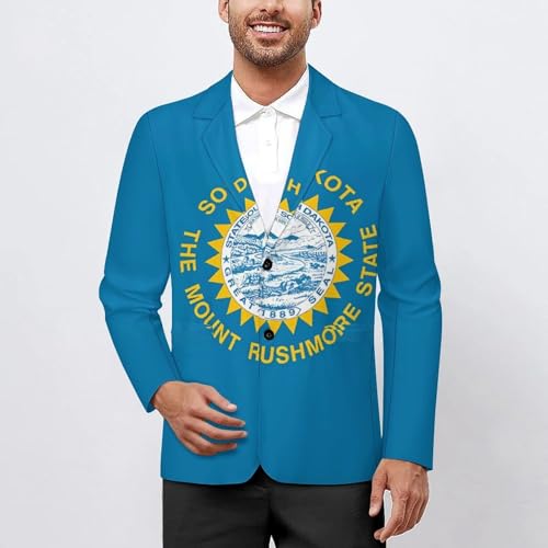 South Dakota State Flag Men's Casual Blazers Slim Fit Sport Coats Blazer Two Buttons Suit Jacket for Work Party2