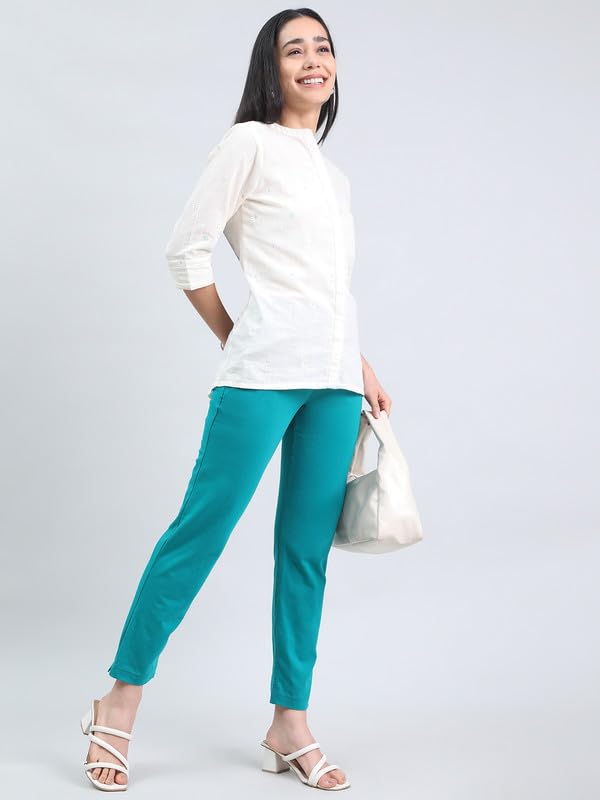 Image of GO COLORS Soft Cotton Stretch Kurti Pants Full Length for Women| Breathable, Mid Rise