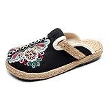 Hee grand Women's Embroidered Espadrilles Slip On Mule Slippers Ethnic Style Cotton and Linen Flats