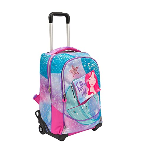 Go Pop - Zaino con Trolley Mermaid - 3 Grafiche Frontali Intercambiabili e Pop-Up, 2 Scomparti con cerniera, Spallacci Imbottiti, adatto alla scuola primaria, 34 l x 47 h x 23 p - 36 litri