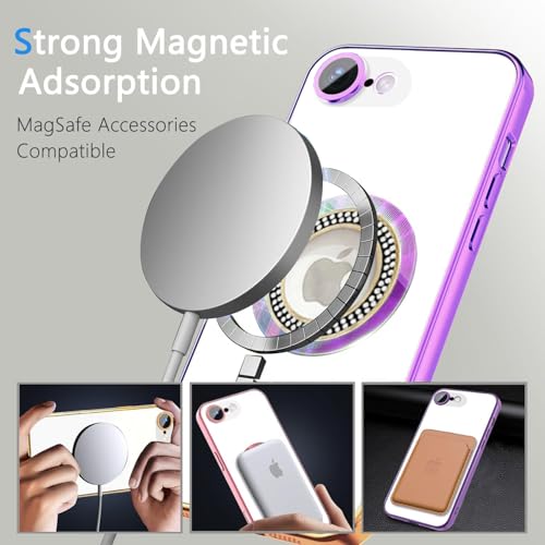 Image of Misscase for iPhone 17e Case& iPhone 16e Magnetic Glitter Case Compatible with MagSafe,Full Protection Slim Shockproof Anti-Scratch Case with Camera Lens Protector Dust-Proof Cover for Women Purple