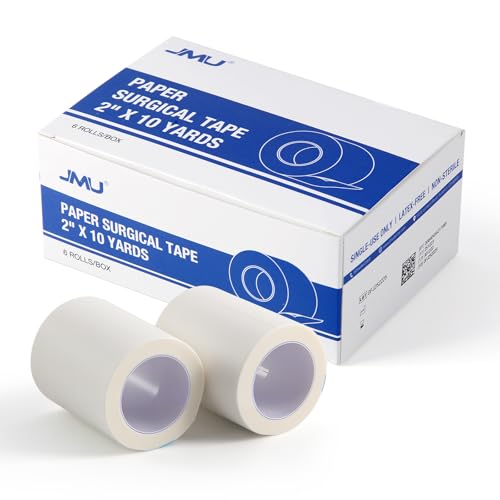 JMU Medical Tape 6 Rolls Paper Surgical Tape 2 x 10 Yards Latex-Free Tears Easily & Hypoallergenic for First Aid Dental Medical