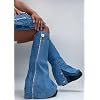 LEMONADE Women's Denim Boots Padlock Fold Over Knee High Platform Boots Pull-On Boots