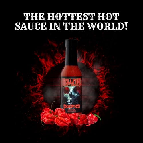 Hellfire Doomed Hot Sauce, Hottest Sauce in the World, Spiked with 6.66 Million SHU Natural Pepper Extract, Lab tested at 2.79 Million SHUs for an EXTREME HEAT Experience, 5 oz.