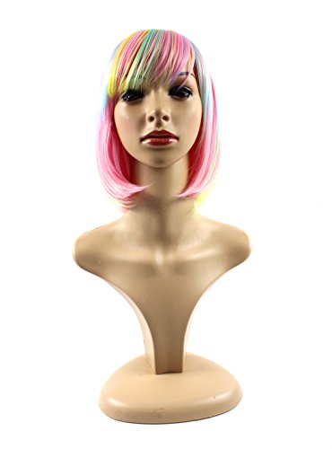 Xiaoyu Short Straight BOB Cosplay Party Costume Wig, Rainbow Color