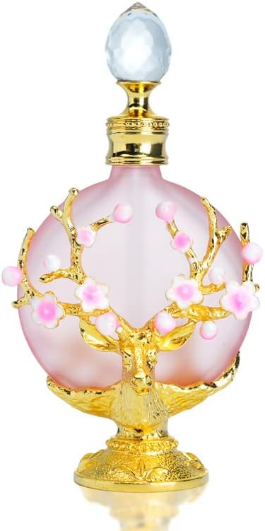Flower Glass Perfume Bottles Empty Refillable Decorative Perfume Bottle(Pink,30ML)