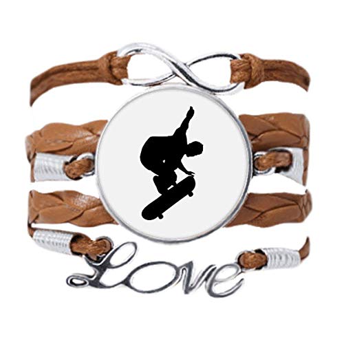 Bracelet en cuir noir torsadé motif skate de sports par DIYthinker