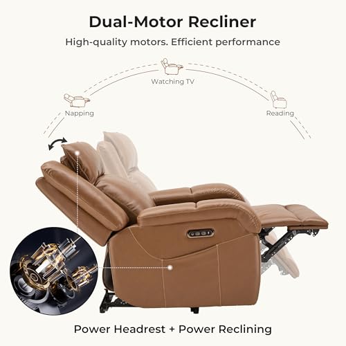 Image of SITJOY Pet Friendly Leather Power Recliner Chair, Zero Wall Hugger RV Recliners with Power Headrest, Charging Ports, Side Pockets, Down-Filled, Scratch Resistant Waterproof Faux Leather in Brown