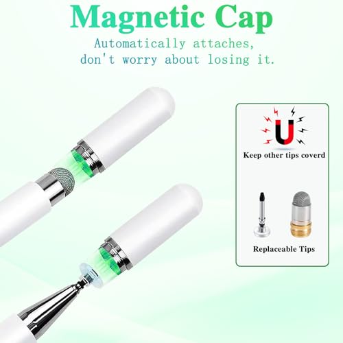 Image of Stylus and Mount for Nintendo Switch /Skylight Calendars 15 /27 Inch, Dual Tip with Mesh and Disc Tip | Magnetic Pen Cap | Flexiple Stylus Holder Mount to Calendar,Capacitive Stylus Pen-White