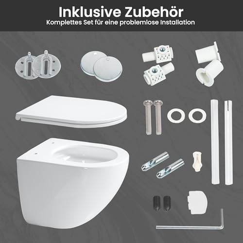 Casta Diva Wand WC Spülrandlos, Hänge WC Einloch 360° Superspin Spülung, UF Kloschüssel, Vollständig geschlossene Toilette, Geräuscharmes Wand WC mit Soft-Close Sitz, 48.5cm