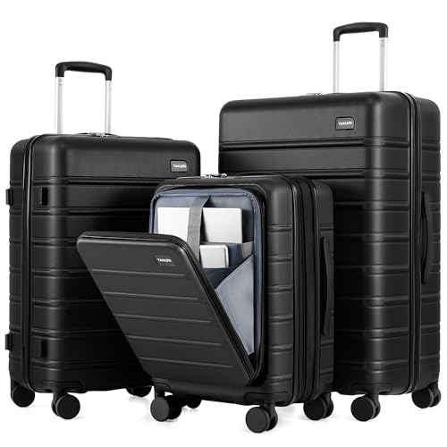 Image of TAKUMI Suitcases with Wheels, Expandable Carry on Luggage, 3 Piece Set | Luggage Sets, Front Pocket, Hardside, Lightweight, 360 Spinner Wheels, TSA Lock, Family Business Travel, Black, 20 /24 /28