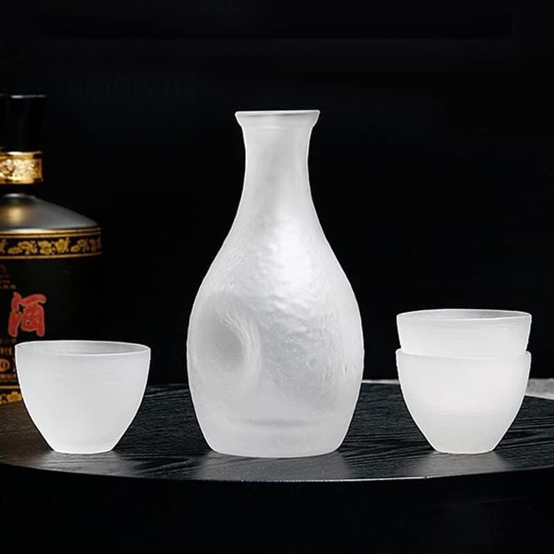 Sake Set,Frosted Glass Decanter Cups,290Mlsake Bottle and 3 Sake Cups Wine Glass Set for Warm/Cold Sake Service