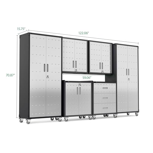 Image of Garage Cabinet System | Heavy Duty Steel All-in-One Modular Garage Cabinet Set for Ultimate Workshop Organization | Easy Assembly Garage Storage Cabinets & Tool Bench