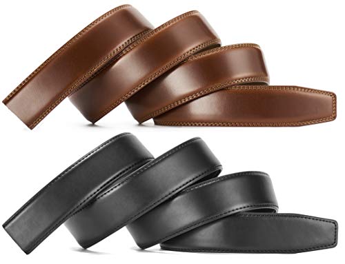 Image of Chaoren Leather Ratchet Belt 2 Pack Dress with Click Sliding Buckle 1 3 /8 inch in Gift Set Box - Adjustable Trim to Fit