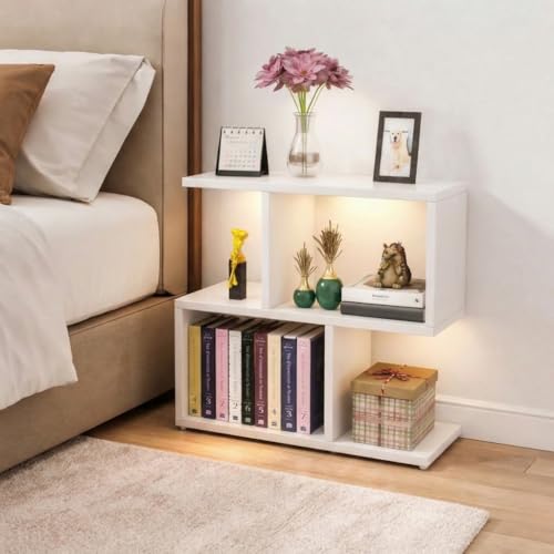 Image of SPYDER CRAFT Zig Zag Engineered Wood Bedside Table for Bedroom|Wooden Modern Side Tables for Bedroom|Side Table for Bed Room|Corner Table for Bed Room Finish Color -White, DIY(Do-It-Yourself)