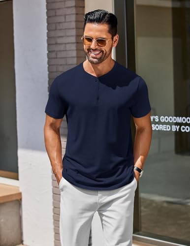 COOFANDY Men's Henley Shirts Cotton Short Sleeve Casual T-Shirt Button Henley Basic Tee Lightweight Summer Top2