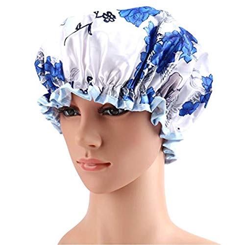 Shower Cap, ESARORA 4 PACK Bath Cap Designed for Women Waterproof Double Layer - Thumbnail 3