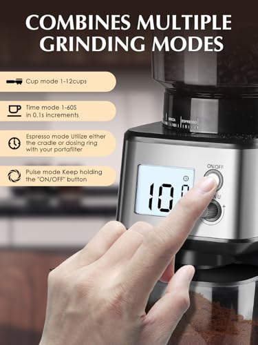 Image of Homtone Commercial Conical Burr Grinder, 51-Setting Electric Espresso Grinder for 51-58mm Portafilters with Timer, Anti-Static, Low Noise for Cafe Home