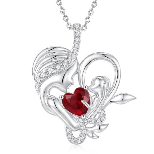 FANCIME Ruby Birthstone Mother & Child Heart Necklace - Tree of Life Pendant I Love You Mom July Jewelry Gift for Mom Grandmother Wife 16+2 Chain Symbol of Love & Eternal Bond