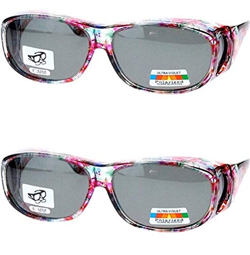 2 Pair Polarized Sunglasses Fit Over Wear Over Reading Glasses Oval Rectangular Cover Sunglasses - Large