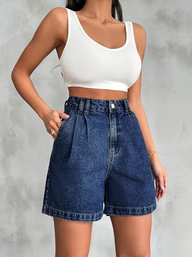 Image of Shasmi Girl's & Women's High Waisted Denim Shorts, 2025 Fashion Vintage Wash, Straight Cut (Short 234)
