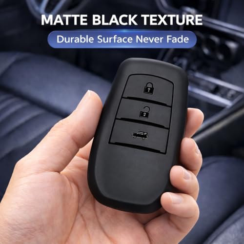 Image of JVCV Soft TPU Key Cover Compatible with Toyota Fortuner Camry Hilux Innova Crysta Fortuner Legender Innova HyCross Land Cruiser 3 Button Smart Key (3B Matte Black)