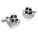 Musihy Manschettenknöpfe, Yacht Edle Manschettenknöpfe aus Silber Schwarz Edelstahl 18 Geburtstag Geschenk
