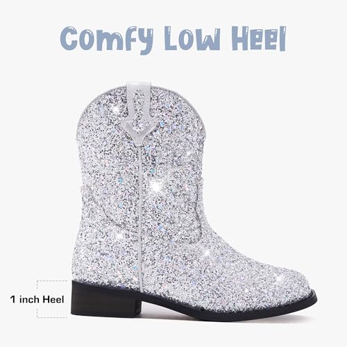 Image of Motasha Toddler Girls Cowgirl Boots Glitter Toddler Cowboy Boot Ankle Girls Boots Little Kids Horse Riding Shoes Party Birthday