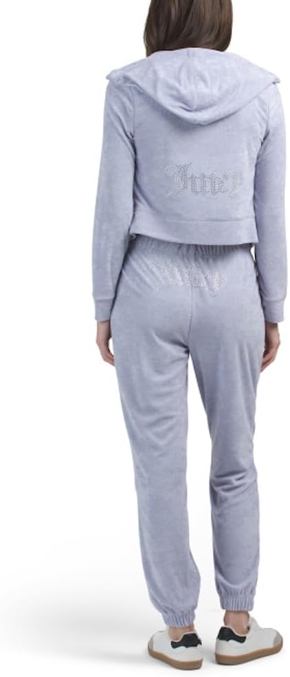 Juicy Couture Towel Terry Tracksuit Joggers Set, 2 Piece with Rhinestone Logo, Hooded Zip Jacket and Jogger Pants
