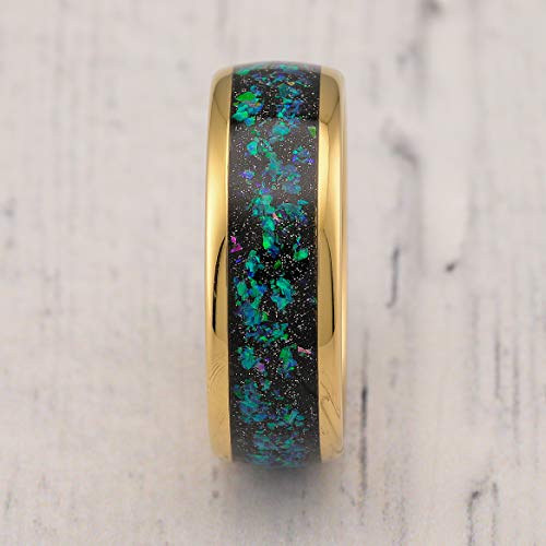 100S JEWELRY Engraved Personalized Galaxy Opal Gold Tungsten Rings For Men Women Wedding Band Engagement Promise Size 6-163