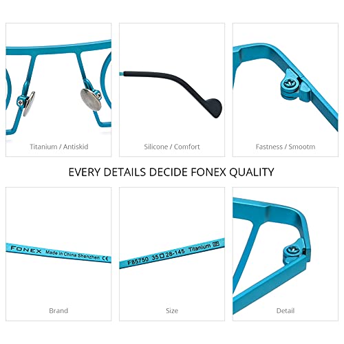 Image of FONEX Pure Titanium Glasses Frame Men Square Frame Round Lens Eyeglasses Women Eyewear F85750