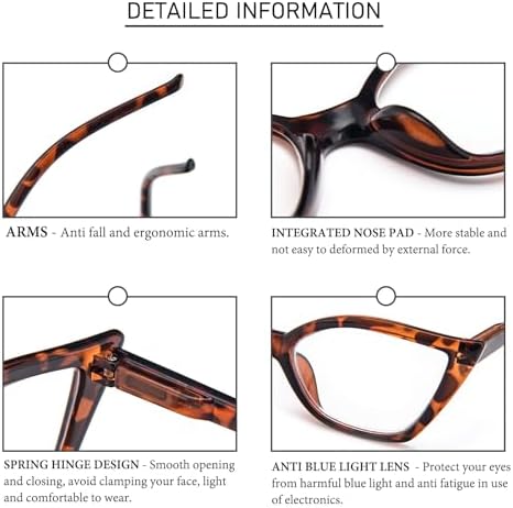 KoKoBin 3 Pack Cat Eye Reading Glasses for Women Blue Light Blocking Eyeglasses Retro Comfortable Readers With Spring Hinges +3.50 - 4