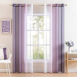 Cortinas Dormitorio Juvenil MIULEE Cortina Gradiente Horizontal Poliéster Translúcida Visillo Moderno Degradado con Ojales Plateados Gasa para Ventanas Habitación Dormitorio Cocina Sala de Estar 2 Piezas 140x145cm Violeta