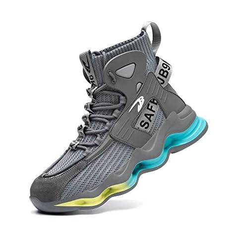 DRECAGE Safety Work Boots Mens Womens High top Stylish Safety Boots Steel Toe Cap Trainers Breathable Non-Slip Work Shoes Grey UK 11 Cover