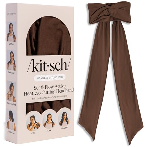 Kitsch Set & Flow Active Heatless Curling Headband For Women Achieves Heatless Curls Overnight No Heat Damage | Heatless Curlers with Flexible Fit | Great During Gym Travel - Chocolate Brown 1pc