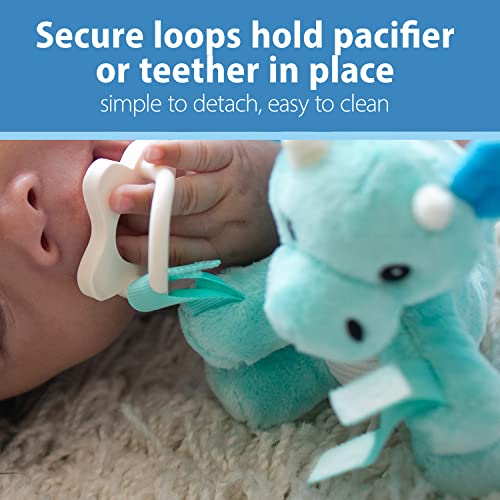 Dr. Brown's Baby Lovey Pacifier Holder & Teether Clip, Soft Plush Stuffed Animal Triceratops Pacifier Tether With Teal Happypaci, 100% Silicone, 0-12M #TOP4