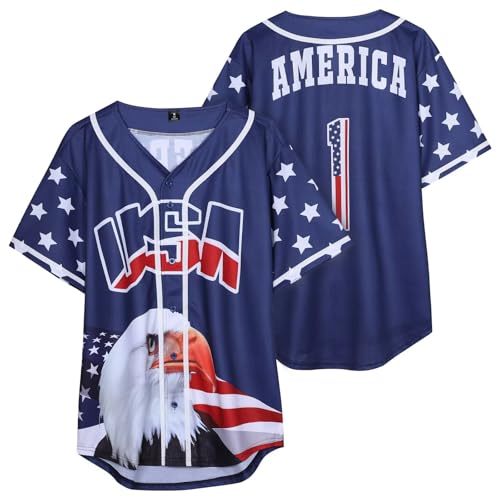 babyhealthy USA Flag Baseball Jersey Women 4th of July Button Down Jersey American Independence Day Shirt