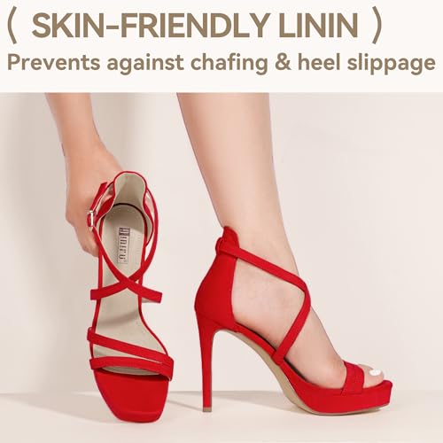 Image of IDIFU IN4 Platform High Heels for Women Strappy Heeled Sandals Square Toe Heels Stiletto Heels Women's Wedding Party Bridal Sexy Dress Shoes Open Toe Heels