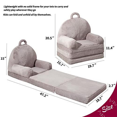 Higogogo Plush Foldable Toddler Chair, Grey Children Couch Backrest Armchair Bed, Upholstered 2 In 1 Flip Open Infant Baby Seat, Kids Sofa For Living Room Bedroom #TOP1