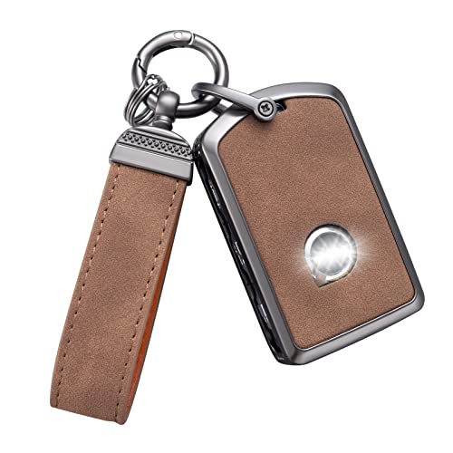 YO&YOYE Compatible with Volvo Key Fob Cover with Keychain Leather Key Case Protector for XC90 XC60 XC40 S60 S90 V60 V90 Polestar 1 Polestar 2 Brown