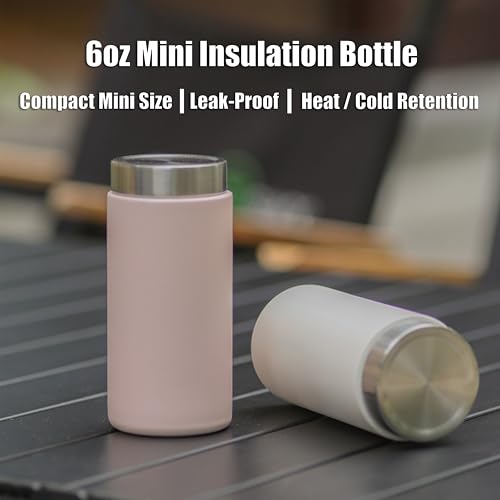Botella de Agua Mini Aislada 6oz Pequeña Bote de Acero Inoxidable con Vacío para Viaje Portátil a Prueba de Fugas para Café Té Oficina Bolso de Mano (Rosa) miniatura 2
