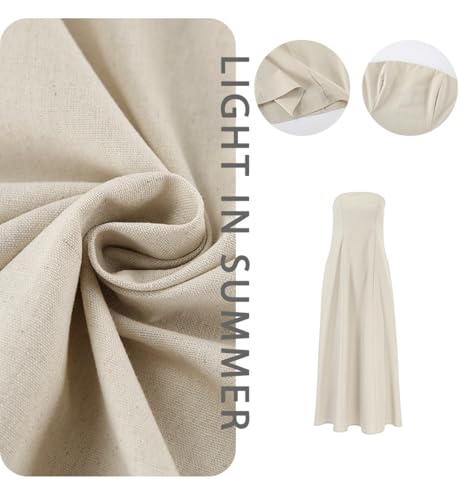 Image of Aesthetic Summer Solid Color Strapless Linen Dress Backless Sleeveless Casual Party Beach Going Out Dresses for Women