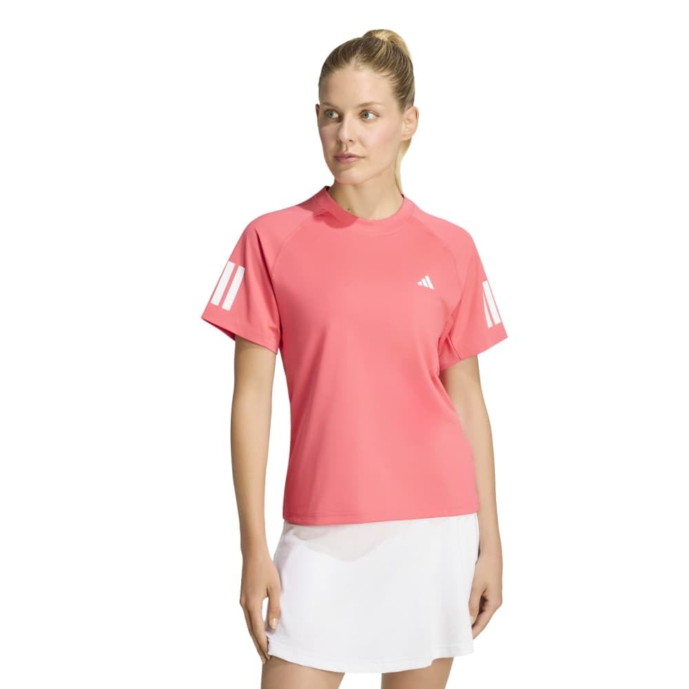 adidas Women's Club 3 Stripe Tennis Climacool Shirt, Pure Turbo, S