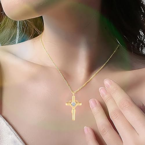 18K Gold Plated Cross Necklace for Women, 925 Sterling Silver Necklaces for Women, Infinity Heart Jewelry with 5A Cubic Zirconia, Anniversary Birthday Baptism Christian Gifts for Women Wife Her3