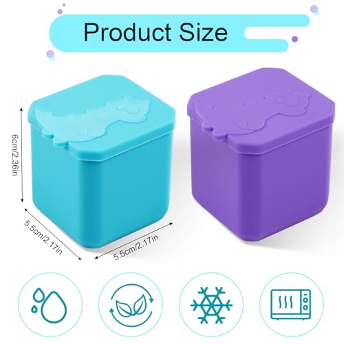 BOXOB 2pcs Salad Dressing Container 4oz for OmieBox Dipping Sauce Lunch Box Silicone Dips Containers Leakproof Condiment Cups with Lids School Picnic Travel(Cyan - Image 2