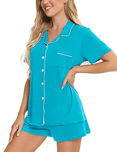 Image of SWOMOG Womens Button Down Pajamas Set Short Sleeve Sleepwear Bride Soft Pj Lounge Sets XS-3XL