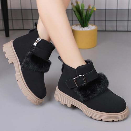 Ankle Boots for Girl Side Zipper Low Heel Short Booties Warm Fleece Dress Shoes for Little Kid Big Kid3