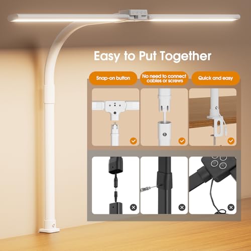 Image of SIBRILLE LED Desk Lamp for Home Office - Dimmable Computer Desk Light with Clamp, Modern Architect Task Lamp with Color Changing, Flexible Desktop Lamp with Gooseneck for Monitor, Double Head, White
