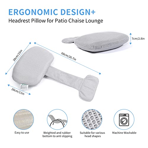 Joe & Joserin Chaise Lounge Pillow For Head Resting, Outdoor/Indoor Adjustable Bench Chair Pillow With 3D Air Mesh For Patio Lounge Chair,Pool Lounge Chair,Office Chair Neck Attachment #TOP4